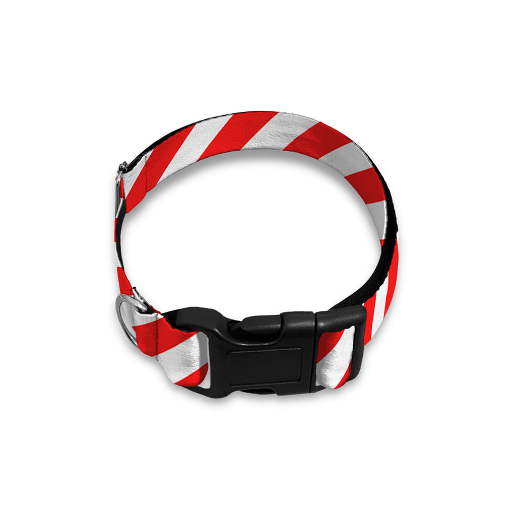 Red And White Candy Cane Striped Print Dog Collar