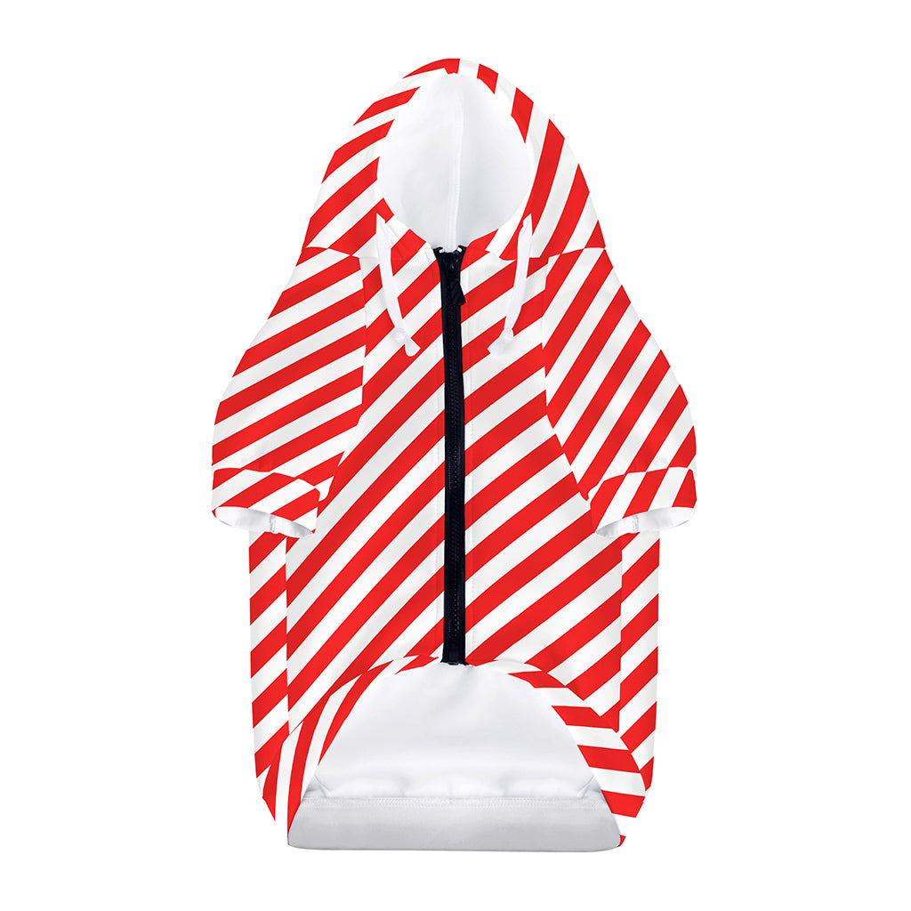 Red And White Candy Cane Striped Print Dog Zip Up Hoodie
