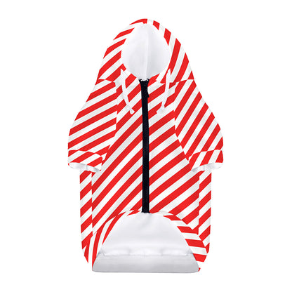 Red And White Candy Cane Striped Print Dog Zip Up Hoodie