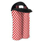 Red And White Candy Cane Striped Print Double Neoprene Wine Tote