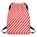 Red And White Candy Cane Striped Print Drawstring Backpack