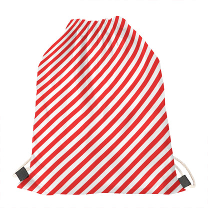Red And White Candy Cane Striped Print Drawstring Bag