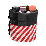 Red And White Candy Cane Striped Print Drawstring Makeup Bag