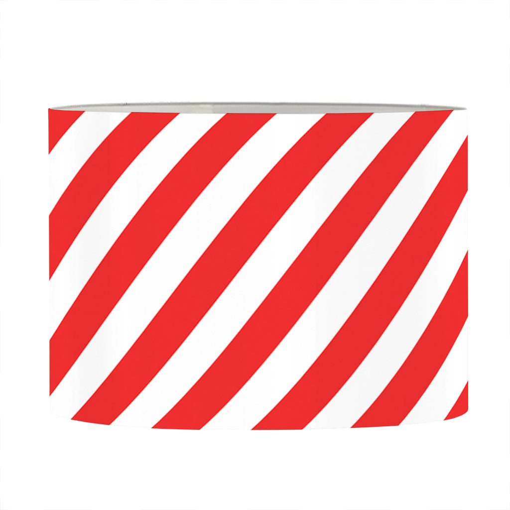Red And White Candy Cane Striped Print Drum Lamp Shade