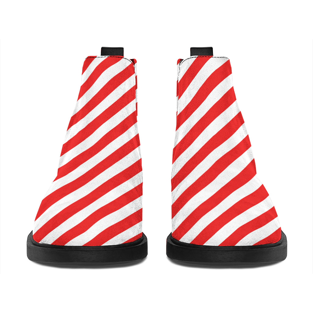 Red And White Candy Cane Striped Print Flat Ankle Boots