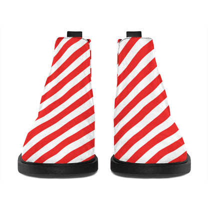 Red And White Candy Cane Striped Print Flat Ankle Boots