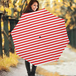 Red And White Candy Cane Striped Print Foldable Umbrella
