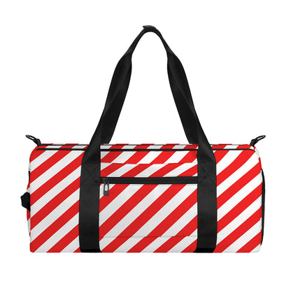 Red And White Candy Cane Striped Print Gym Bag