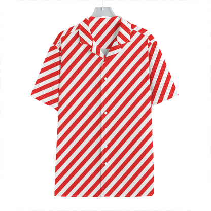 Red And White Candy Cane Striped Print Hawaiian Shirt