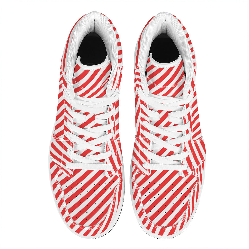 Red And White Candy Cane Striped Print High Top Leather Sneakers