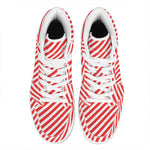 Red And White Candy Cane Striped Print High Top Leather Sneakers