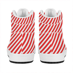 Red And White Candy Cane Striped Print High Top Leather Sneakers