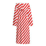 Red And White Candy Cane Striped Print Hooded Bathrobe