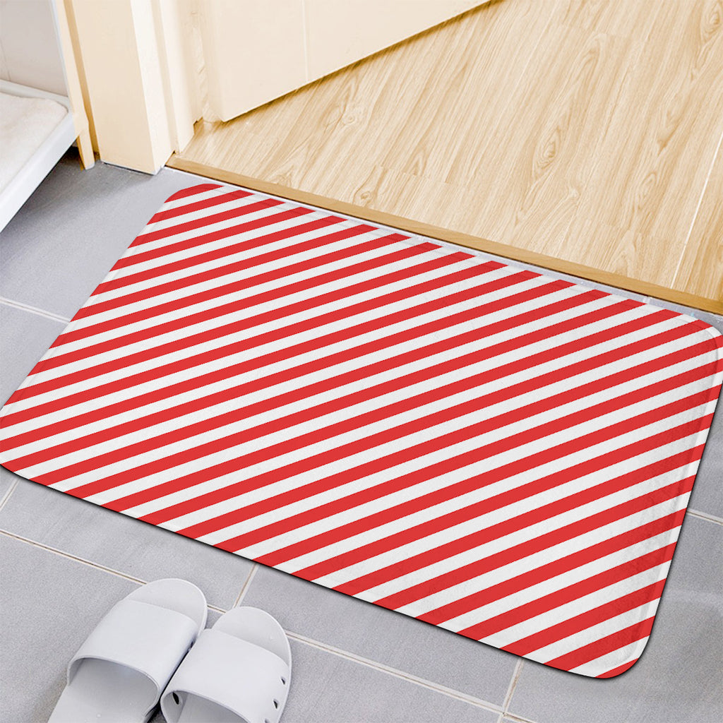 Red And White Candy Cane Striped Print Indoor Door Mat
