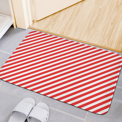 Red And White Candy Cane Striped Print Indoor Door Mat