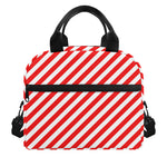 Red And White Candy Cane Striped Print Insulated Lunch Bag