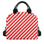 Red And White Candy Cane Striped Print Insulated Lunch Bag