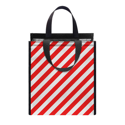 Red And White Candy Cane Striped Print Insulated Lunch Tote