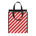 Red And White Candy Cane Striped Print Insulated Lunch Tote