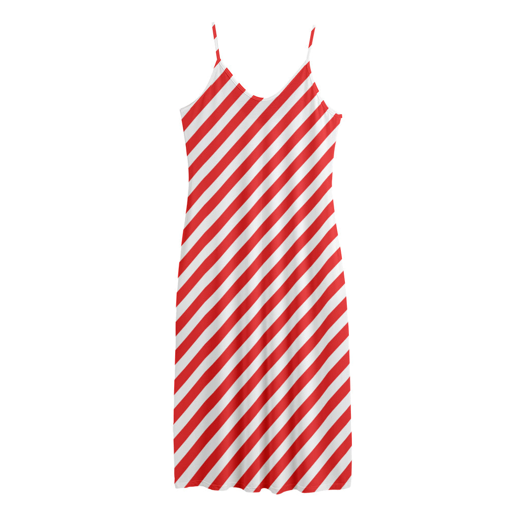 Red And White Candy Cane Striped Print Jersey Midi Cami Dress