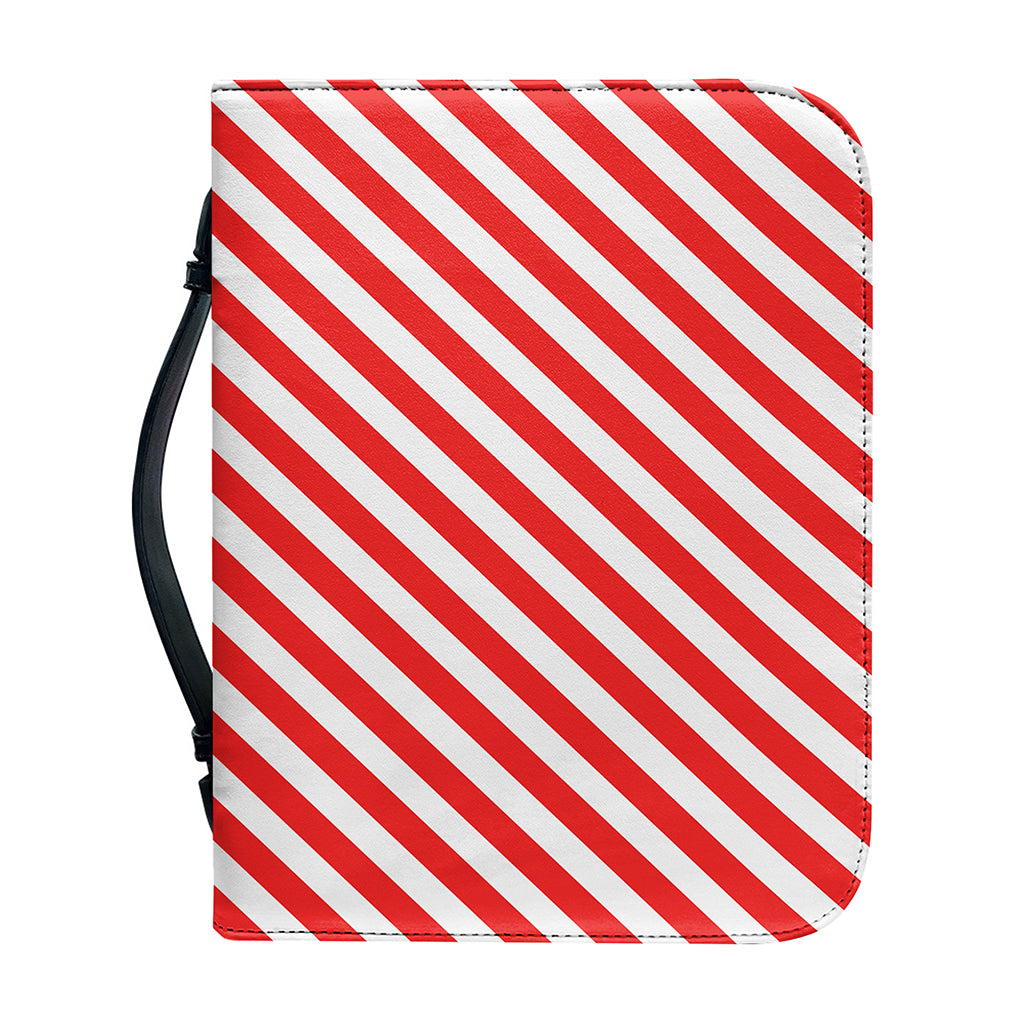 Red And White Candy Cane Striped Print Leather Bible Cover