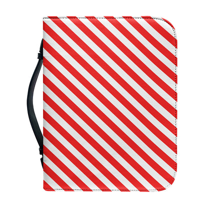 Red And White Candy Cane Striped Print Leather Bible Cover