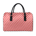 Red And White Candy Cane Striped Print Leather Duffel Bag