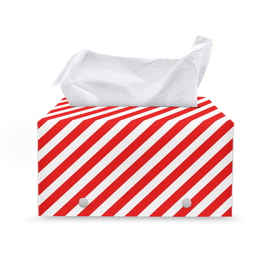 Red And White Candy Cane Striped Print Leather Tissue Box Cover