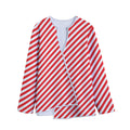 Red And White Candy Cane Striped Print Long Sleeve Short Coat