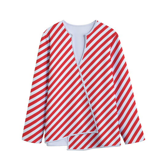 Red And White Candy Cane Striped Print Long Sleeve Short Coat