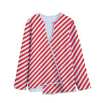 Red And White Candy Cane Striped Print Long Sleeve Short Coat