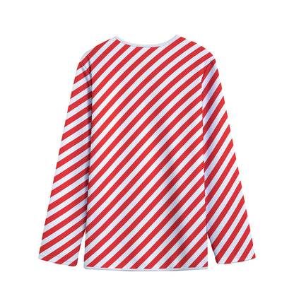 Red And White Candy Cane Striped Print Long Sleeve Short Coat