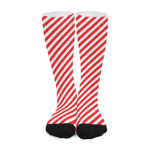 Red And White Candy Cane Striped Print Long Socks