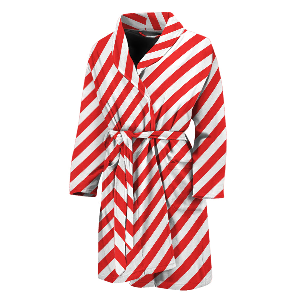 Red And White Candy Cane Striped Print Men's Bathrobe