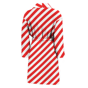 Red And White Candy Cane Striped Print Men's Bathrobe