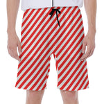 Red And White Candy Cane Striped Print Men's Beach Shorts