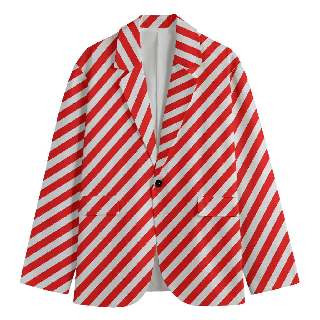 Red And White Candy Cane Striped Print Men's Blazer