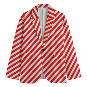 Red And White Candy Cane Striped Print Men's Blazer