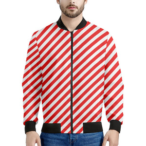 Red And White Candy Cane Striped Print Men's Bomber Jacket