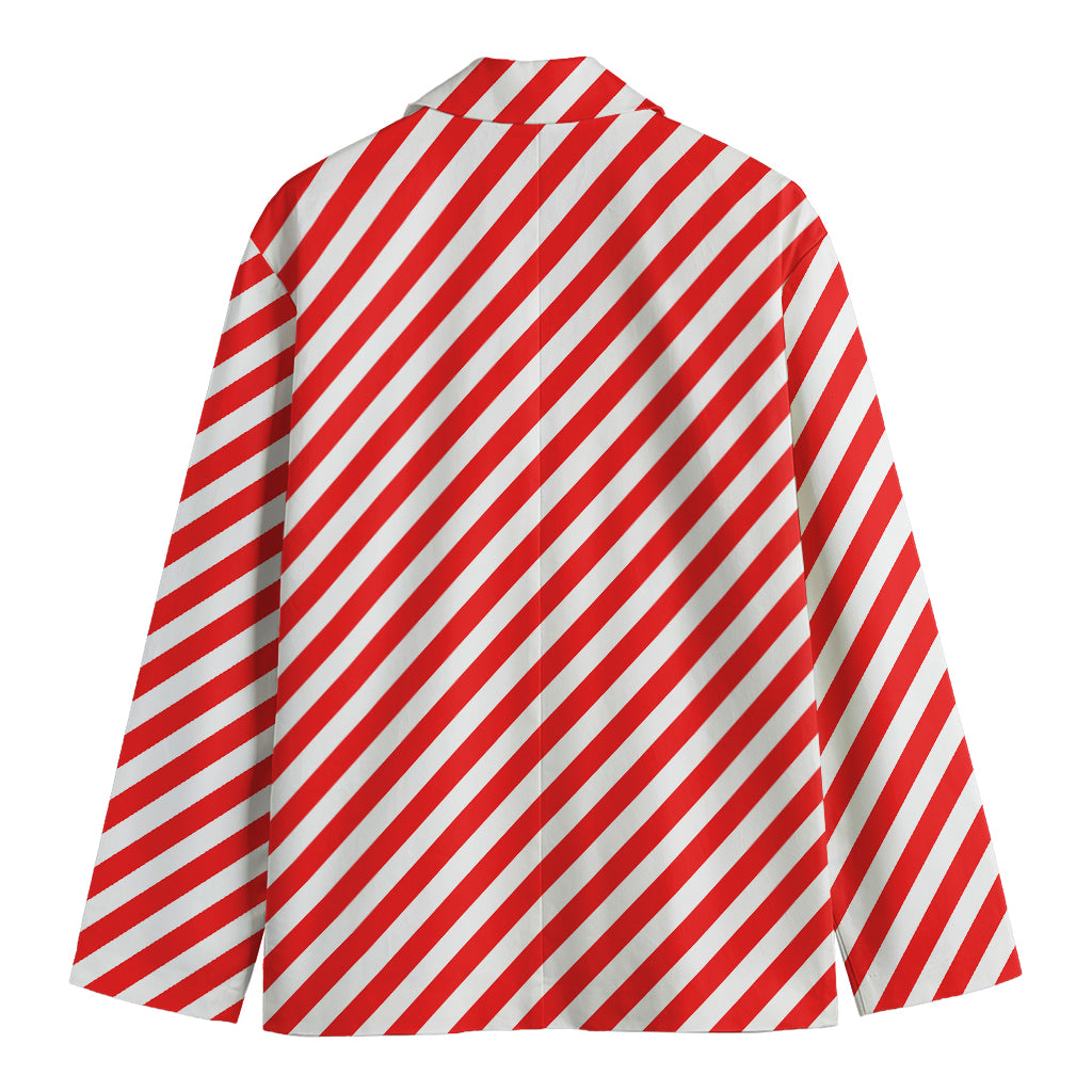 Red And White Candy Cane Striped Print Men's Cotton Blazer