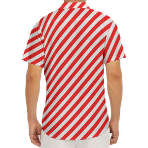 Red And White Candy Cane Striped Print Men's Deep V-Neck Shirt