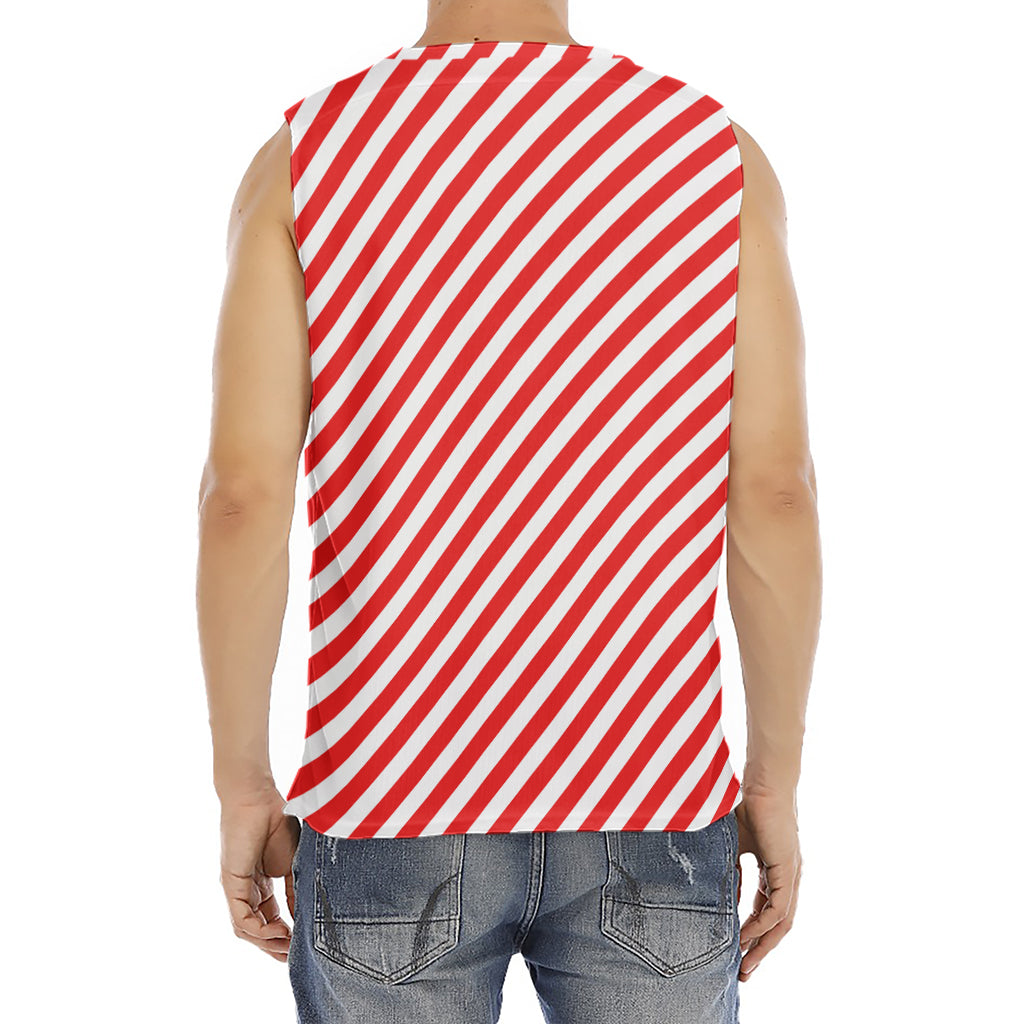 Red And White Candy Cane Striped Print Men's Fitness Tank Top