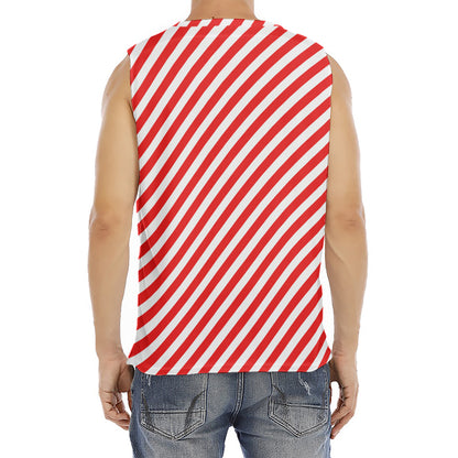 Red And White Candy Cane Striped Print Men's Fitness Tank Top
