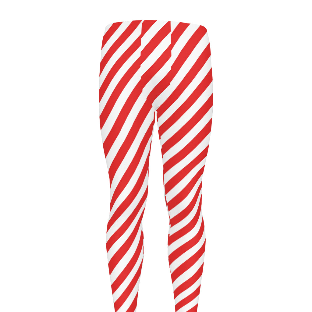 Red And White Candy Cane Striped Print Men's leggings