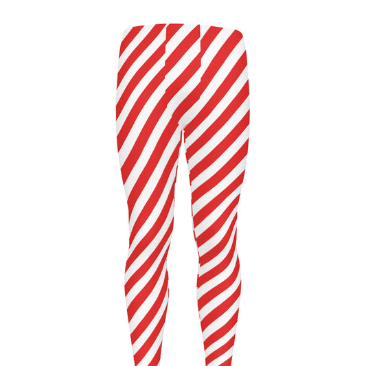 Red And White Candy Cane Striped Print Men's leggings