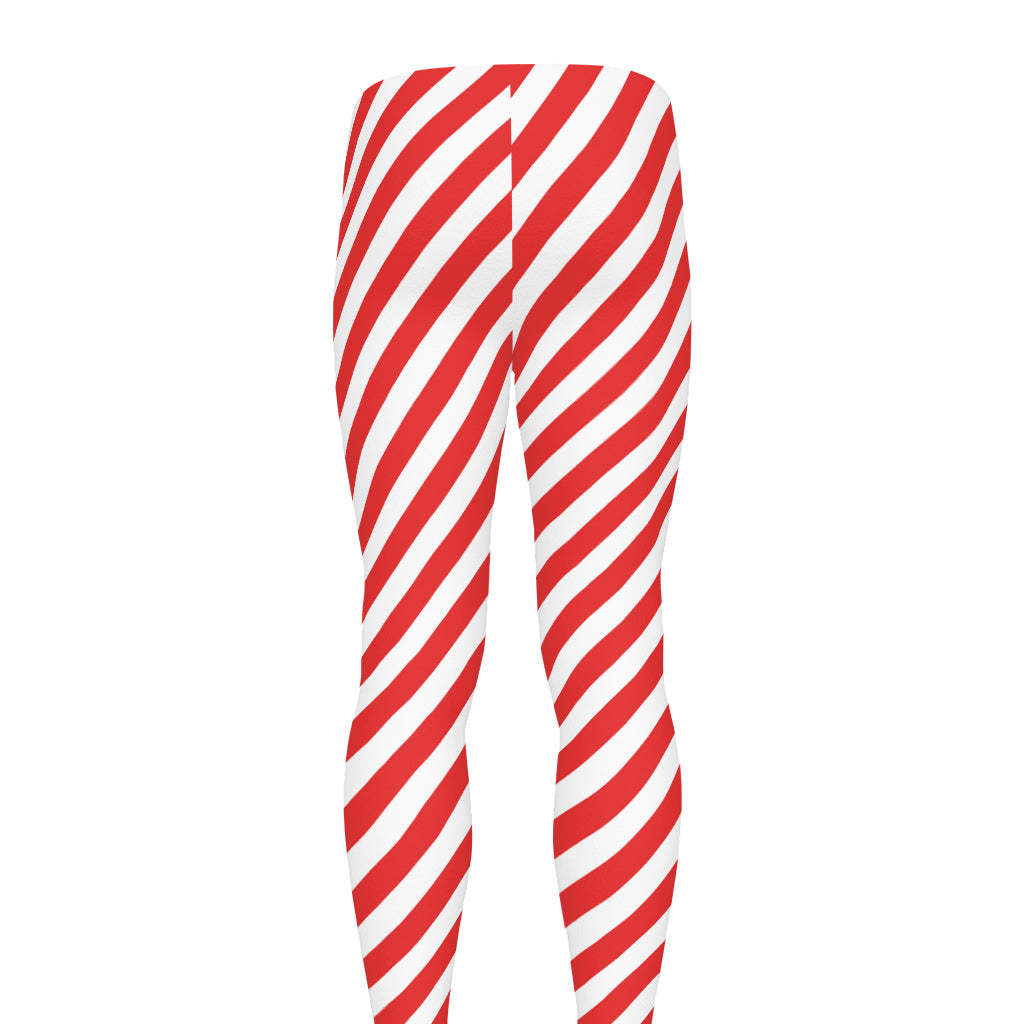 Red And White Candy Cane Striped Print Men's leggings