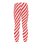 Red And White Candy Cane Striped Print Men's leggings