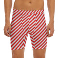 Red And White Candy Cane Striped Print Men's Long Boxer Briefs