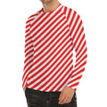 Red And White Candy Cane Striped Print Men's Long Sleeve Rash Guard