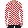 Red And White Candy Cane Striped Print Men's Long Sleeve T-Shirt